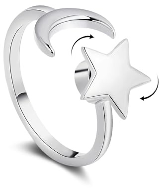 Cangall Fidget Ring for Women Kids Girls, Open Adjustable Silver Anxiety Rings with 360° Rotating design for Stress Relief, Thumb Rings Mood Ring Relaxing Jewellery for Stress Worry Women Men