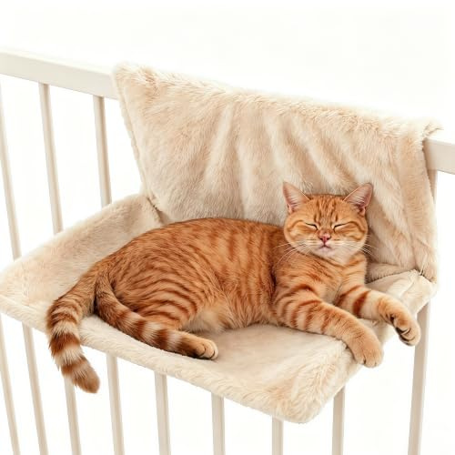 Qnbonrich Cat Bed for Heaters, tumbona calefactora para gatos con funda de felpa, hamaca cálida para todos los radiadores, cama para gatos para horas cálidas (beige)