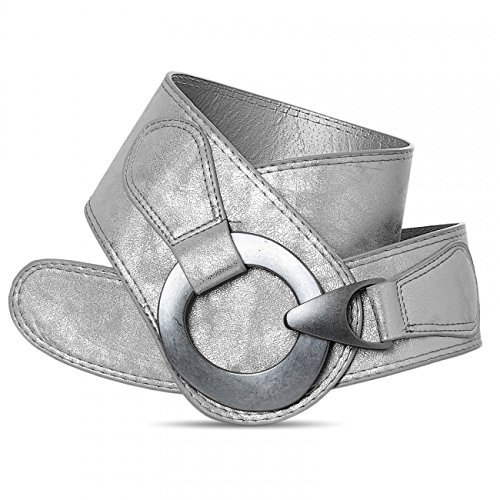 Caspar GU243 breiter Damen Taillengürtel, Gürtelgröße:80, Farbe:silber metallic