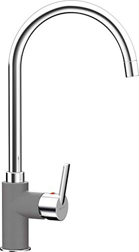 SCHOCK Küchenarmatur SIMI in Croma – graue Hochdruck Armatur mit Festauslauf, hoher Auslaufposition und reversibler Hebelposition