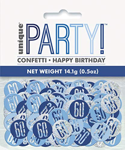 Unique 60th Birthday Confetti, 5 oz. | Blue | 1 Pack Prismatic-Confeti cumpleaños, 5 onzas, azul, 1 paquete, color, age 60 (83842)