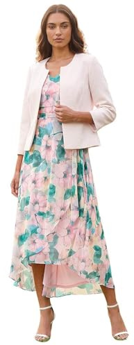 Roman Originals Cropped Bolero Jacket for Women UK Ladies Wedding Guests Shrug Jacquard Tailored Fitted Blazer Smart Work Formal Evening Short Round Collar 2 Pockets - Size 12 - Light-Pink