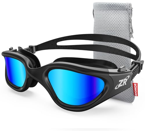 ZIONOR Lunettes de natation polarisées pour homme et femme [mise à niveau], G1 Lunettes de natation avec miroir/lentille fumée, protection UV, anti-brouillard, sangle réglable, confort professionnel,