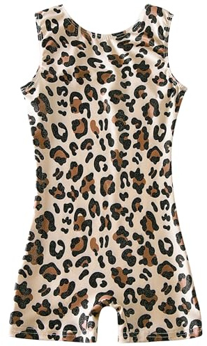 uideazone Girls Gymnastics Leotards size 6 7 One-piece Sparkly Bodysuit Quick Dry Leopard Athletic Unitards Biketards Swimwear
