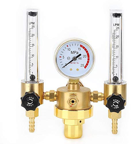 Argon Dual Output Regulator Flow Gauge, Gas Pressure Reducer, Argon Regulator, G5/8 CGA580 for Welding Cutting (5/8 Female Thread)