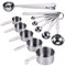 JIZZU 12PCS Cuillères et Tasses à mesurer en Acier Inoxydable, 5 Cuillères à Mesurer, 5 Tasses à Mesurer, Scoop avec Clip, Règle de Mesure, Doseurs Cuisine pour Sec et Liquide ingrédients