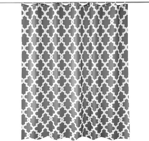 Trimming Shop Shower Curtain for Bathroom - Trellis Grey, 180x200cm | Mould Proof and Mildew Resistant Washable Polyester Fabric Modern Bath Curtains with 12 Hooks