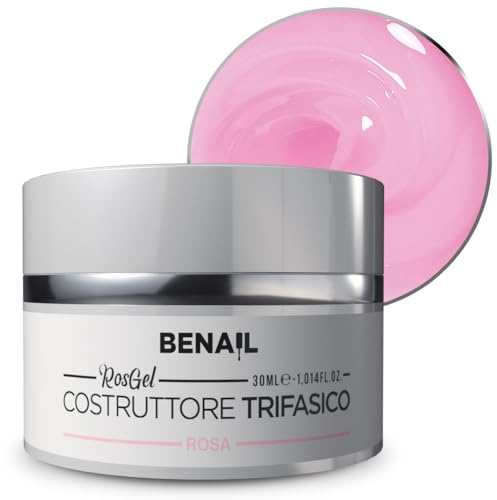 Benail | gel unghie costruttore coprente 30ml, gel ricostruzione unghie con dual form, dual form mandorla e cartine per ricostruzione unghie, lampada uv led unghie, HEMA Free, TPO Free (Rosa)