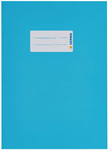 HERMA 19764 Kartonnen boekenenveloppen DIN A5, boekhoezen met tekstveld, van stevig i extra sterk papper, set van 10 boekhoezen voor schoolschriften, lichtblauw