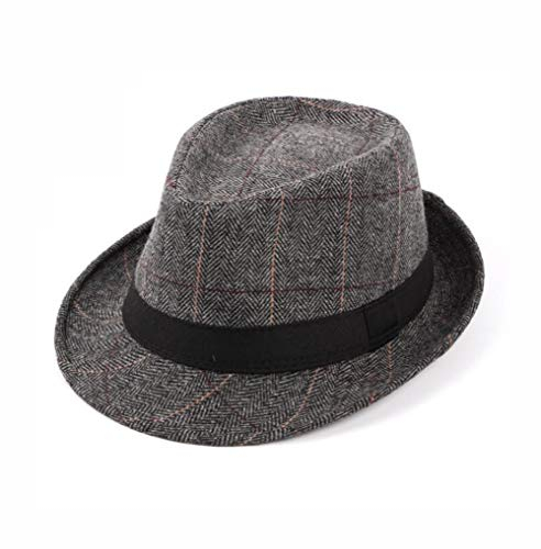 Bamboopack Herren Classic Plaid Short Brim Trilby Manhattan Gangster Fedora Hut Panama Jazz Hut mit Zierband, Grau, M (WTTK74240)