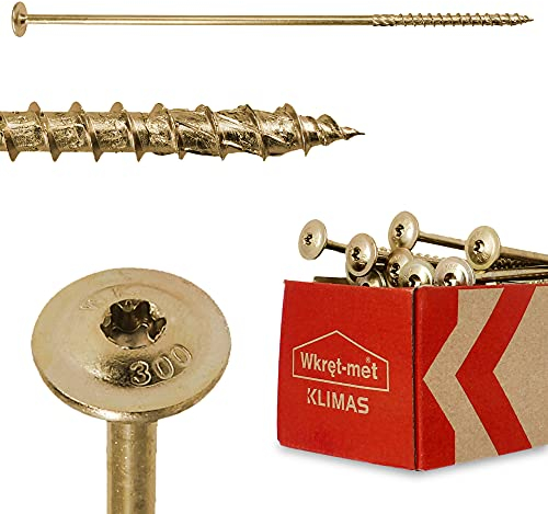 KLIMAS® Holzschrauben Torx Schrauben Set Tellerkopfschrauben TX 8 mm x 300mm 50 Stück | Holzbauschrauben Selbstbohrende Spanplattenschrauben Terrasenschrauben Dachkonstruktion Holz Schraubenset