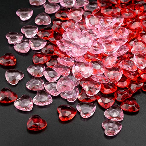 WakiHong 500 Pezzi Acrilico Cuori Cristallo Gemme Usato Cuoricini Decorativi per San Valentine,Matrimonio e Fidanzamento di Cuore Decorative Scatter da Tavolo（Rosso,Rosa）