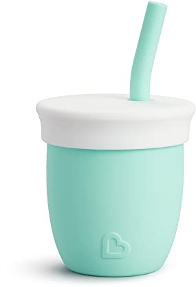 Munchkin Tasse d'Apprentissage C’est Silicone! Ouverte avec Paille | Tasse d'Apprentissage Bébé avec Paille | Weaning pour Bébé & Tout-Petits | À partir de 6 Mois | Flux Libre | 120 ml | Menthe