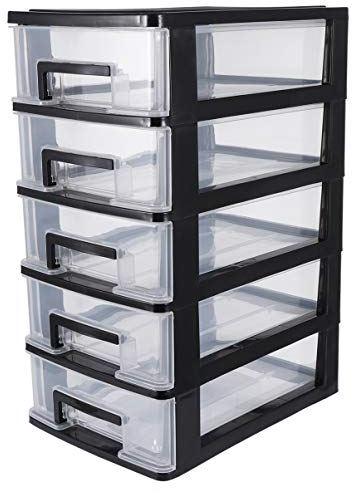 SAFIGLE Transparenter Schubladen 5-Stufiger Aufbewahrungsschrank Schwarz-Transparent FüR Schmuck Kosmetik Und BüRobedarf Schubladenbox Schubladen Organizer Mit
