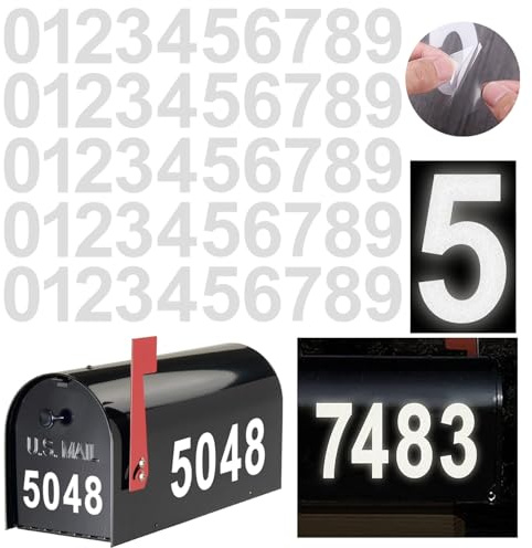 Reflective Mailbox Numbers Sticker Decal Die Cut Classic Style Vinyl Waterproof Number Self Adhesive 5 Sets (4 x 5 set) for Signs, Door, Cars, Trucks, Home, Business, Address Number (4inch, 5 sets)