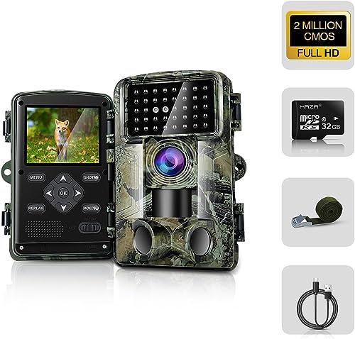 HAZA Caméra de Chasse - 2,7 K - Full HD 58 MP - avec détecteur de Mouvement - Vision Nocturne - Moniteur d'observation avec Carte SD 32 Go - Temps de déclenchement 0,1 s - Étanchéité IP66 - Minuterie