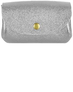 FrasiBags Mini dragspel myntväska med dubbla fack och 3 fickor i äkta metalliskt läder tillverkat i Italien, Silver, Myntväska
