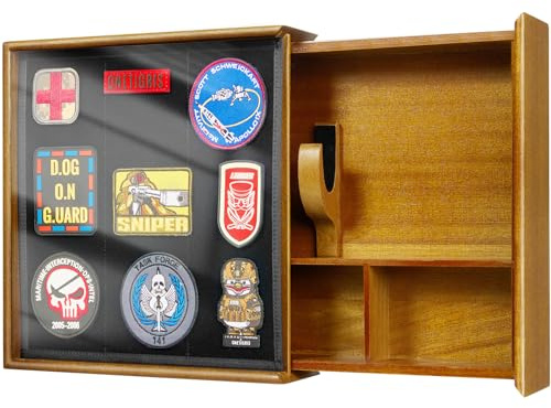 OneTigris Hidden Gun Storage, Concealment Furniture Hidden Gun Safe Concealment Shelf Wall Safe Wooden Photo Frame, Wall Mounted Hidden Compartment Furniture with Patches Display Panel
