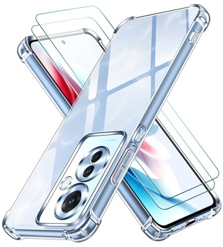 ivoler 3 in 1 Funda para OPPO Reno11 F 5G / OPPO Reno 11F 5G con 2 Piezas Cristal Templado, Transparente Carcasa Protectora Antigolpes Case, Suave TPU Silicona Anti-Choques Caso