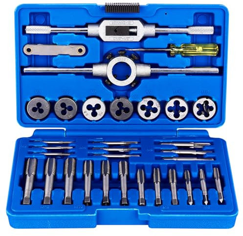 GreeSuit 32-teiliges Gewindeschneider-Set aus Wolframlegierungsstahl, metrisches Schraubengewinde, Schneidwerkzeug-Set, Kegelbohrer, Gewindeschneider und Gewindebohrer mit Aufbewahrungskoffer