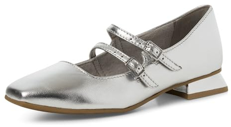 MARCO TOZZI Donna Mary Janes in Pelle Tacco Piccolo, Argento, 38 EU
