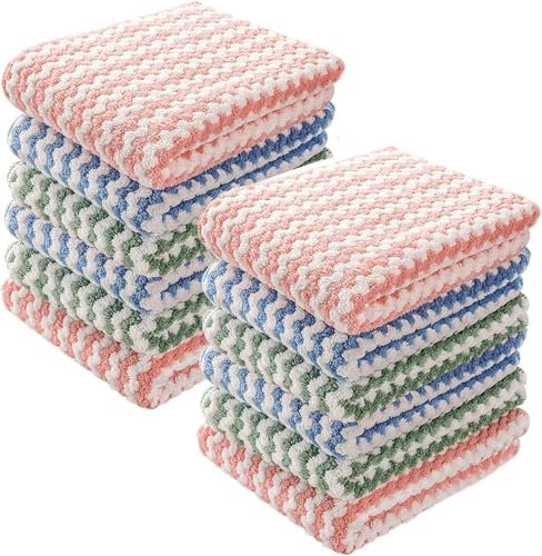 pobowlgarls Kitchen Dish Towels Dishcloths Set Super Absorbent Microfiber Non Stick Oil Dirt Thickening Towels for Washing Dishes Rags for Drying Dishes Kitchen Wash Clean (12)