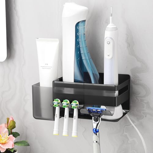 ALOCEO Zahnbürstenhalter Elektrische Zahnbürste mit 3 Haken, Edelstahl Badezimmer Zahnbürstenhalter ohne Bohren Wand, Schwarz