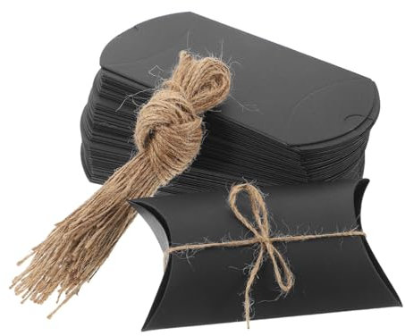 100 Stück Retro Kraftpapier Schachtel, Vintage Kissen Geschenkbox, Kraftpapier Tüten Geschenkbox, Klein Geschenkschachtel Kraftpapier TüTen, für Hochzeiten, Partys, Süßigkeiten(mit Juteschnur)