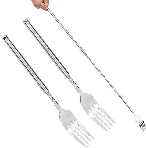DRERIO Lot de 2 Fourchette Telescopique Barbecue,Fourchettes De Table En Acier Inoxydable, Fourchette De Table Pour DîNer Dessert Aux Fruits，64,6 CM