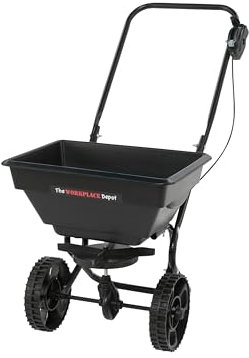 The Workplace Depot 25kg Lawn Spreader – Heavy-Duty Push Broadcast Spreader with Adjustable Flow Rate & Large PVC Hopper – Ideal for Fertiliser, Grass Seed & Grit Salt