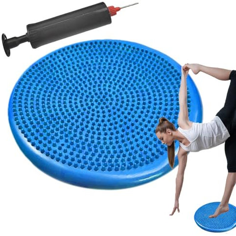 Bollsittkudde med pump – balanskudde med noppor | ortopedisk sittbollskudde | balanskudde för core träning | yoga och fitness, 34 cm diameter, bekväm sittdyna