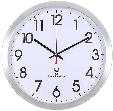 Vigorwise Atomic Analog Wall Clock, 14Inch Radio Controlled Sets Automatically WallClock, Aluminum Frame Wall Clock for Home School Office