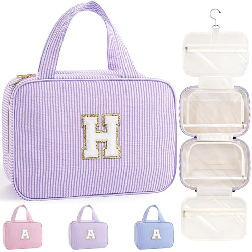 TOPEAST Travel Toiletry Bag for Women - Hanging Toiletry Bag, Personalized Initial Toiletry Bags for Traveling Women, Portable Travel Toiletry Bag for Toiletries, Cosmetics - Letter H, Purple