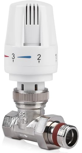 Válvula termostática con cabezal termostático, válvula termostática de 1/2 con conexión roscada, juego de termostato, rosca de retorno de 1/2, válvula de radiador, color blanco