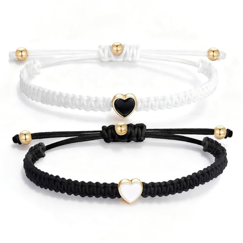 Ztolbriy ® 2Pcs Couple Bracelets Friendship Bracelet Handmade Cord Heart String Adjustable Long Distance Matching Gifts for Couples Boyfriend Girlfriend Best Friend Lovers