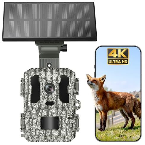 Misstech Caméra de Chasse Solaire 4K 64MP, Vision Nocturne, sans Abonnement | Déclenchement 0,1s, Vision Nocturne, IP66 Étanche, Stockage Local, Idéal pour Jardin, Ferme, Forêt et Observation de la Faune