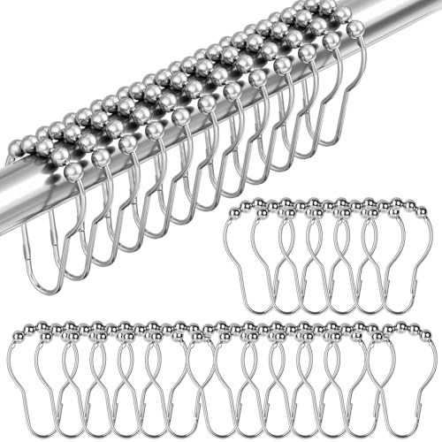 Touosy 48 Pezzi Ganci per Tende, Anelli da Doccia in Acciaio Inox con Sistema di Scorrimento Ganci per Tende Senza Bucare da Doccia Antiruggine Tenda Finestra Della Camera (Argento)