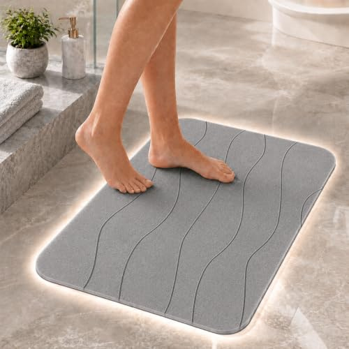 Komodo Homz Alfombra de Baño de Diatomita 60x40 – Alfombrilla Diatomita Absorbente y Secado Rápido, Alfombra Baño Antideslizante, Piedra Natural Antimoho para Ducha, Alfombrilla de Ducha de Piedra