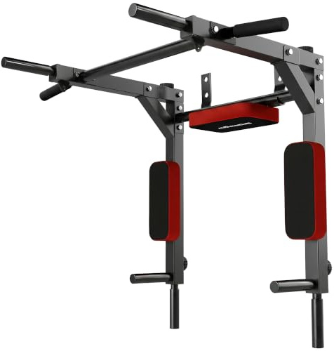 SPORTNOW Barre de Traction Murale 2-en-1, Station à Dips 200 kg Rouge