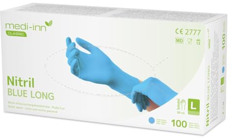 Medi-Inn Nitril blue long Einmalhandschuhe puderfrei (Menge: 100 Stück, Größe: L (8-9))