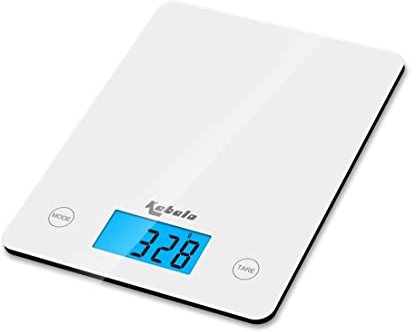 Kabalo White Kitchen Household Food Cooking Weighing Scale 5kg capacity 5000g/1g, Batteries Included! Flat Slim Design, Premier LCD Digital Electronic, with blue backlight
