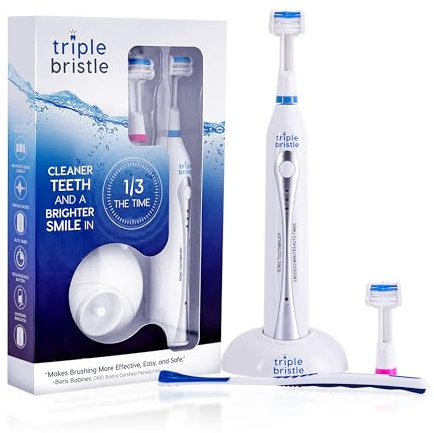 TRIPLE BRISTLE Sonic Rechargeable Toothbrush - Unique Pefectly Angled Triple Headed Electric Toothbrush (31,000 VPM) | Brushes at Perfect 45 Degree Angle