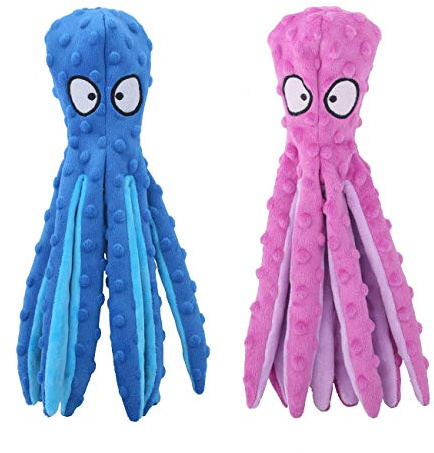 CPYOSN Hunde-Quietschspielzeug Krake, kein stopfendes Crinkle-Plüsch-Hundespielzeug für das von Welpen, langlebiges interaktives Hundekauspielzeug für das Kleiner und mittlerer Hunde (Lila+Blau)