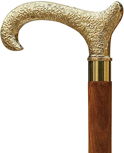 Ajuny Holz Gehstock für Herren Damen und Senioren mit Messing Metallgriff Antik Handgefertigt 91,4 cm T-Form Design Accessoire Täglicher Gebrauch Geschenk für Erwachsene