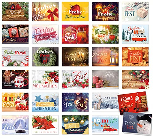 30 moderne Weihnachtskarten Klappkarten Mix mit Umschlag - großes Foto Motiv Weihnachten Grußkarten Set
