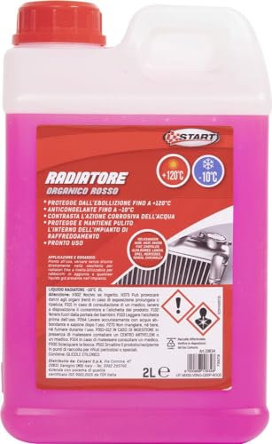 Start - Liquido Radiatore Organico Rosso 2 Litri - Pronto all’Uso con Protezione Antigelo fino a -10°C e Anti-Ebollizione fino a +120°C, Formula Long Life per Motori Moderni