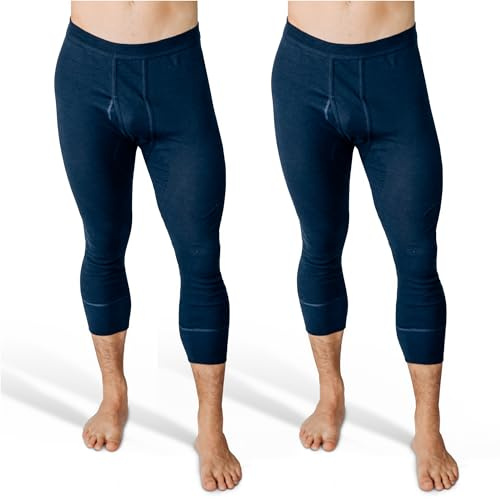 SES 3/4 kalsonger herr finribbad 2-pack S till 4XL – 100 % bomull vit, marinblå, 3XL | Bekväma kalsonger för män, långa ben – med praktiskt grepp och mjukt midjeband – ventilerande och formstabil