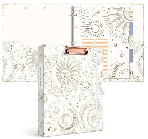 Ospelelf 3 Ring Binder, 1 Inch, Cute Letter Size (11 x 8.5) with 5 Tab Dividers, File Folder Labels and Low Profile Clipboards, Tarot Cards Binder for School and Office Supplies