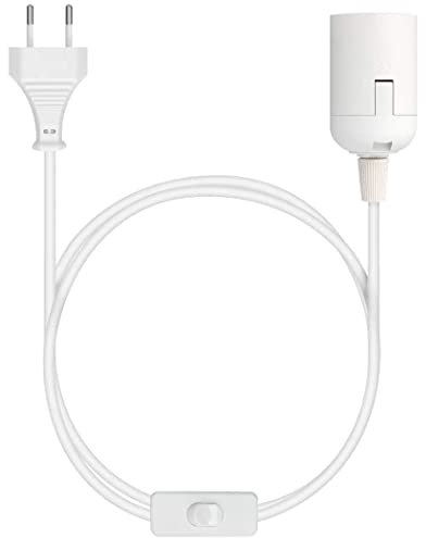 CABLEPELADO Lampenfassung E27 mit Schalter, E27-Lampenadapter, Sockel für E27-Glühbirne, Stecker + Ein-/Ausschalter, Kabel 2 m, Sockel E27, Weiß