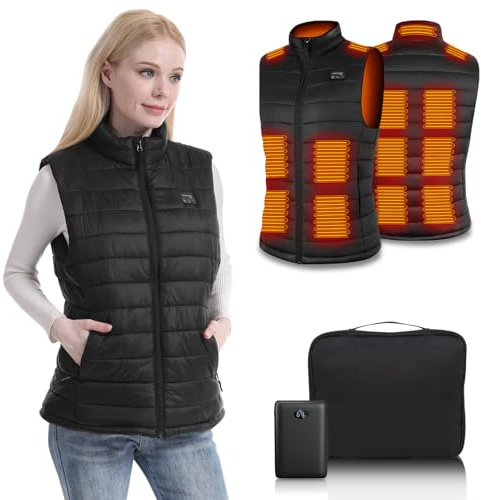 Rtdep Gilet Riscaldato Donna, Gilet Riscaldato con 15 Zone di Riscaldamento, Giubbotto Riscaldato Elettrico con Batteria 10,000m Ah, Giacca Riscaldata Leggero per Ciclismo, Lavori All'aperto(M)
